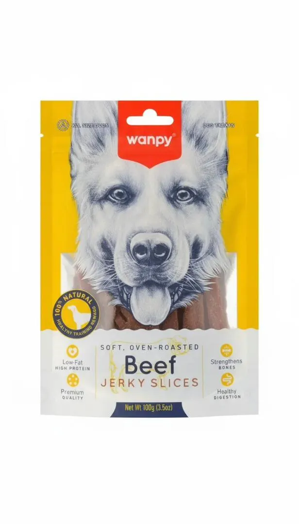 تشویقی سگ ونپی مدل اسلایس گوشت گاو (Wanpy Beef Jerky Slices) - وزن 100 گرم